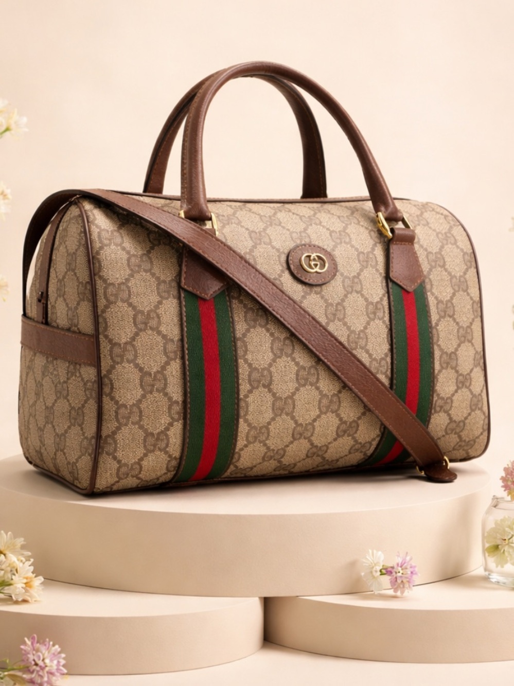 Authentic Gucci Boston Sherry Line Handbag/Shoulder Bag.
